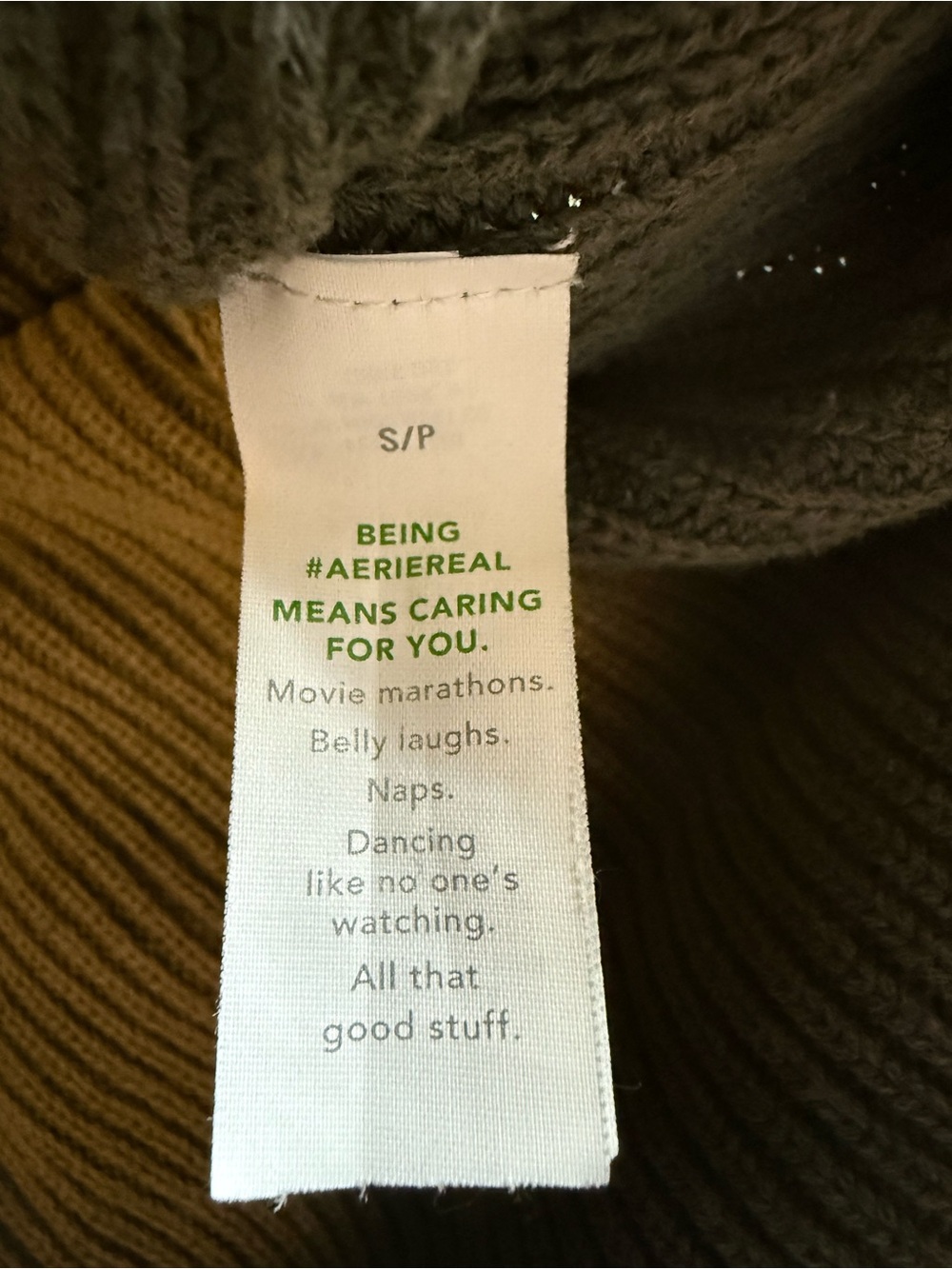 aerie Women’s Olive Green Ribbed Crewneck Sweater - Picture 3 of 3